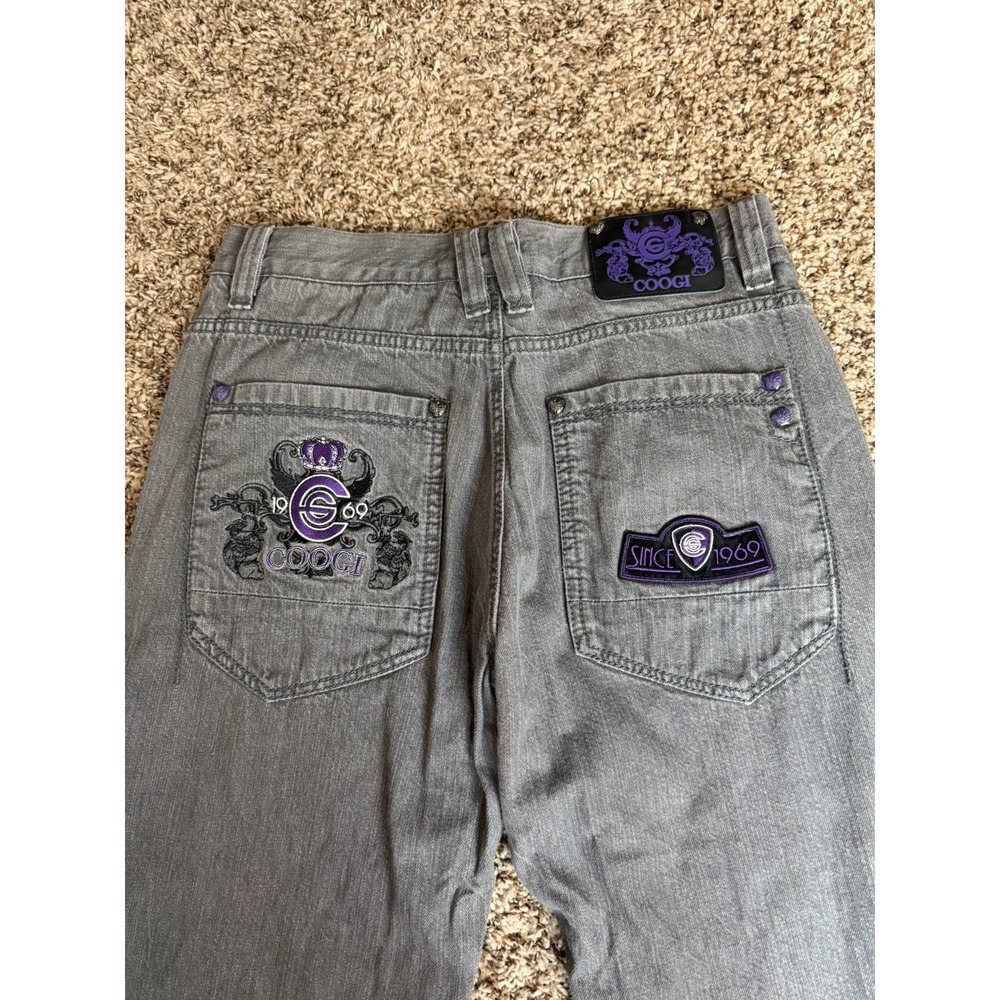 Coogi Jean Men 34 X 34(32) Grey Wash Denim VTG Y2K Purple Crown Charcoal - Picture 8 of 9